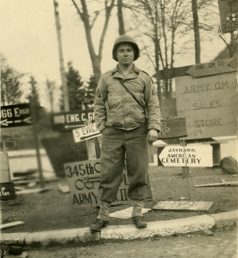 Walt at the crossroads, Belgium, WWII

